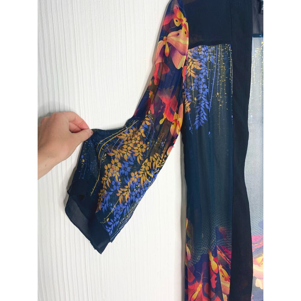 CITRON Black Sheer Silk Kimono Floral Butterflies US MEDIUM - Picture 11 of 15